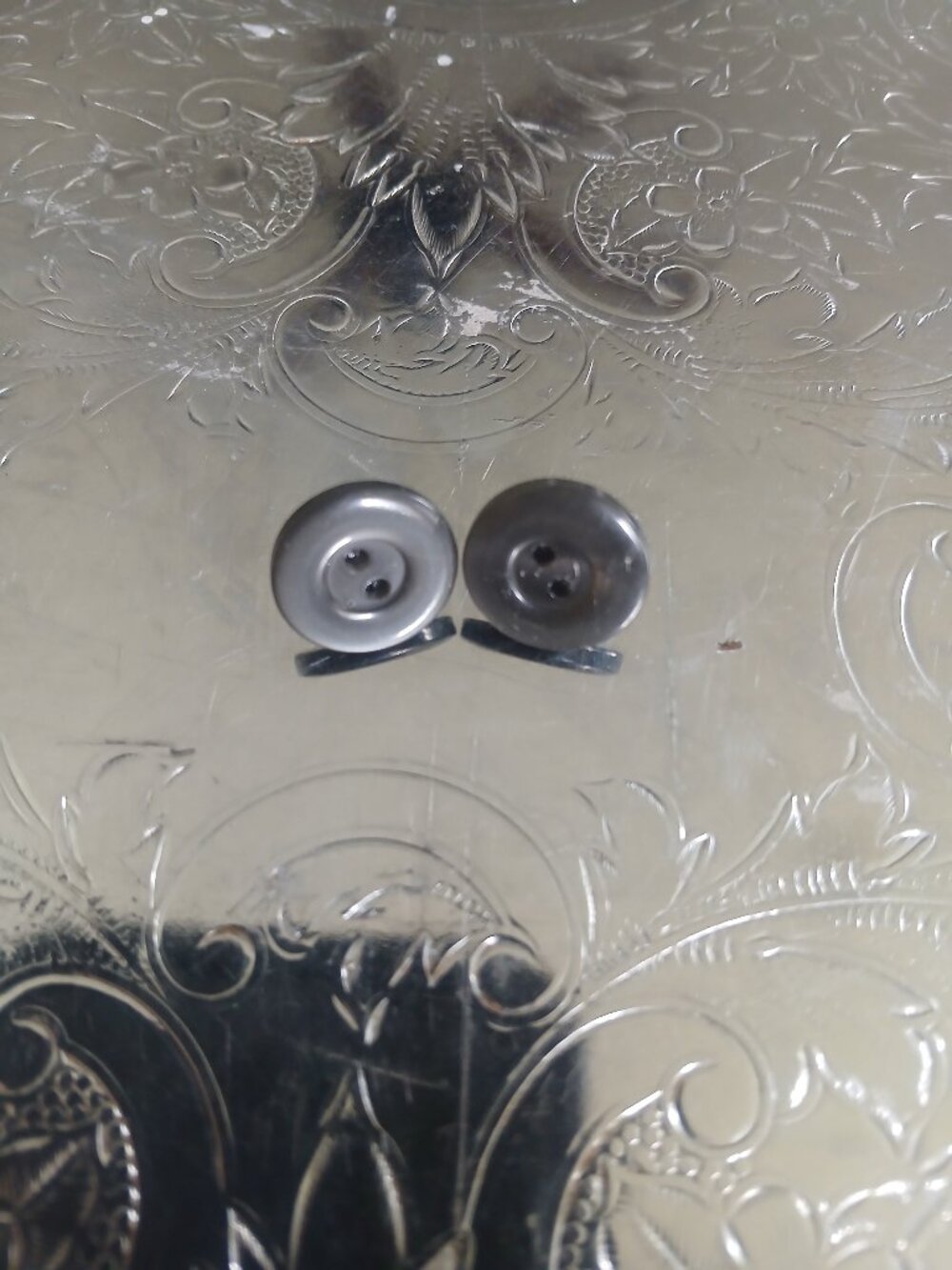 Gray Vintage Button Earrings